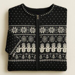 Vintage Silk & Angora Christmas Fair Isle Cardigan • Snowman Motif • XL